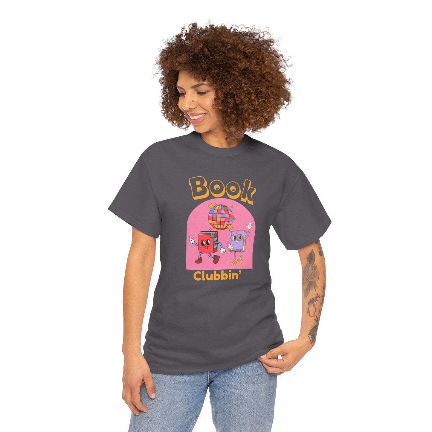 Book Clubbin’ Unisex Heavy Cotton Tee | Fun Book Design, Gift for Readers, Soft Cotton Shirt, Trendy Graphic Tee, Casual Wear