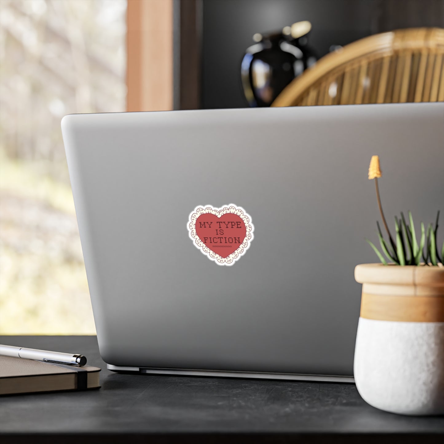 My Type Is Fiction Heart Sticker — Kiss-Cut Vinyl Bookish Decal