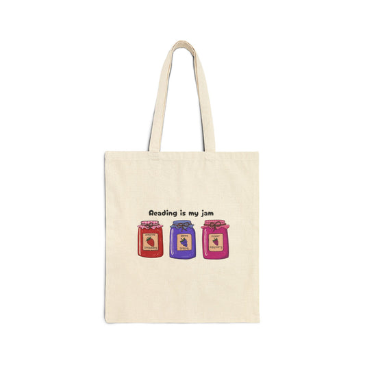 Reading is My Jam Tote Bag, Book Lover Gift, Eco-Friendly Cotton Tote, Literary Accessory, Mother's Day Bag, Beach Bag, Grocery Bag