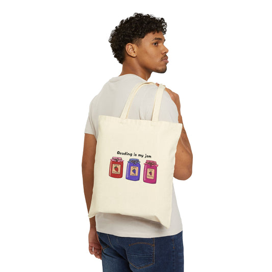 Reading is My Jam Tote Bag, Book Lover Gift, Eco-Friendly Cotton Tote, Literary Accessory, Mother's Day Bag, Beach Bag, Grocery Bag