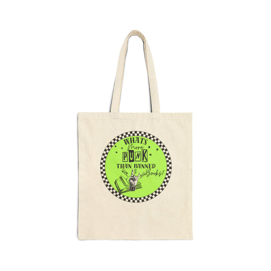 Tote Bag — “What’s Punk Than Banned” Vintage Checkerboard Cotton Canvas Tote