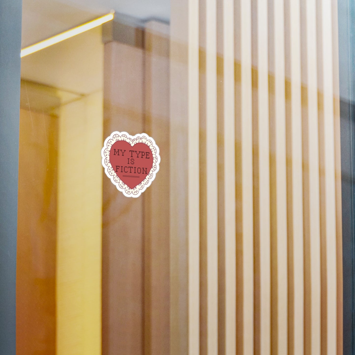 My Type Is Fiction Heart Sticker — Kiss-Cut Vinyl Bookish Decal
